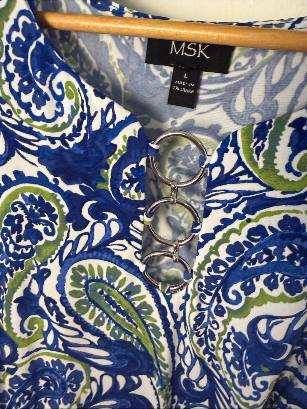 MSK Blue Green Paisley Belted Midi Dress Size Large - Picture 4 of 5